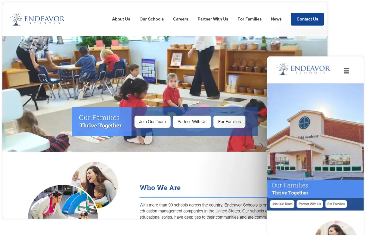 Endeavor Schools corporate site on desktop and mobile
