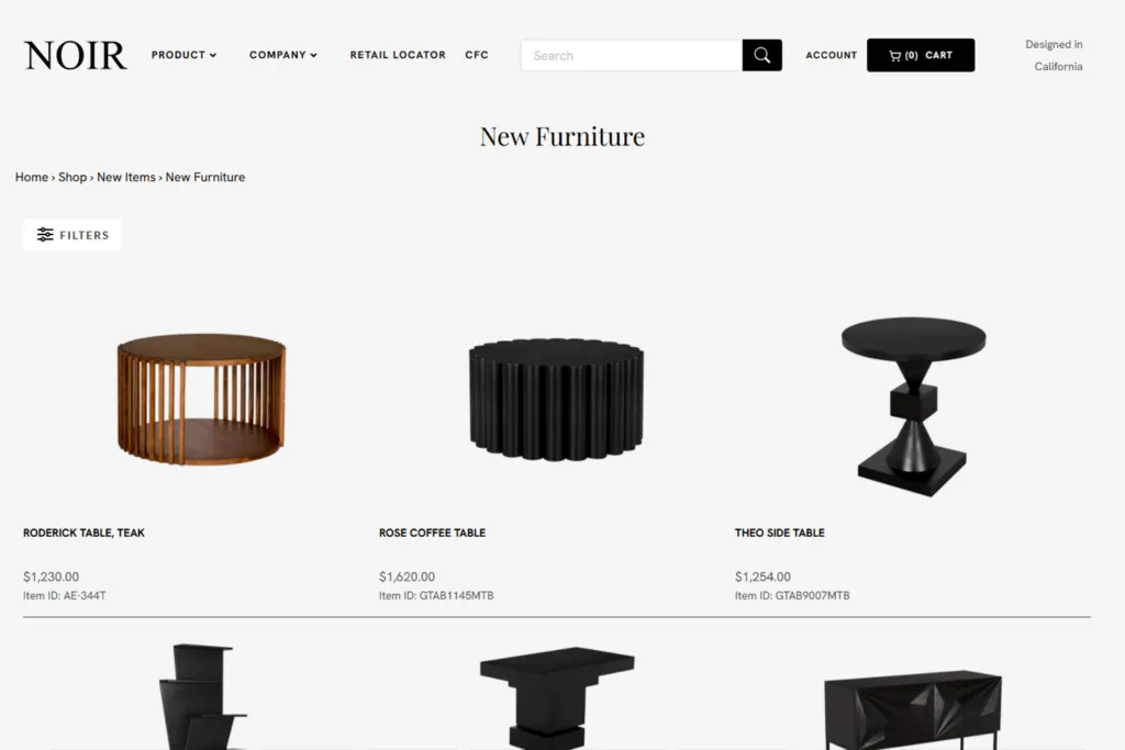 Noir Furniture homepage