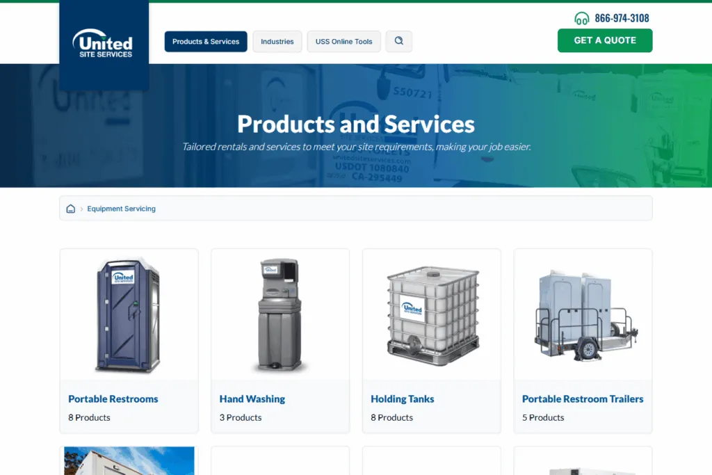 United Site Services offerings page