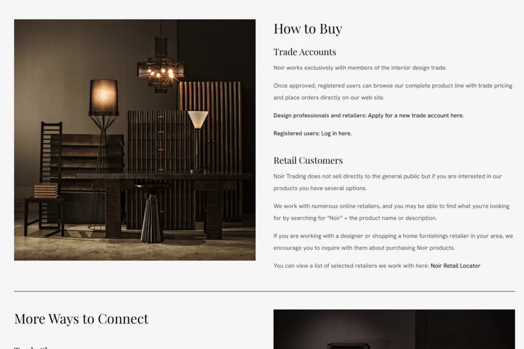Noir Furniture collection browsing