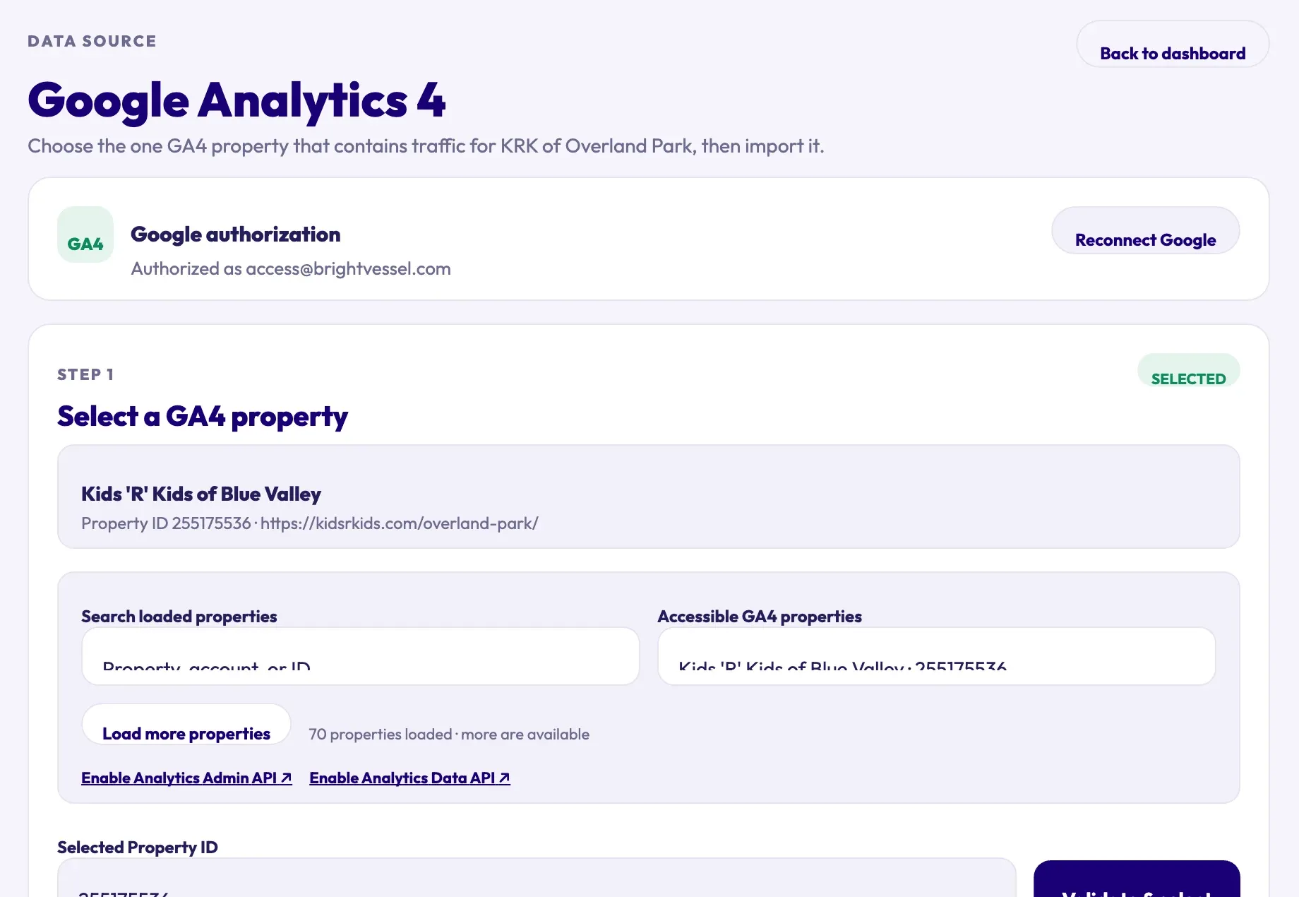 Connecting a Google Analytics 4 property to a school in SchoolTracker.ai