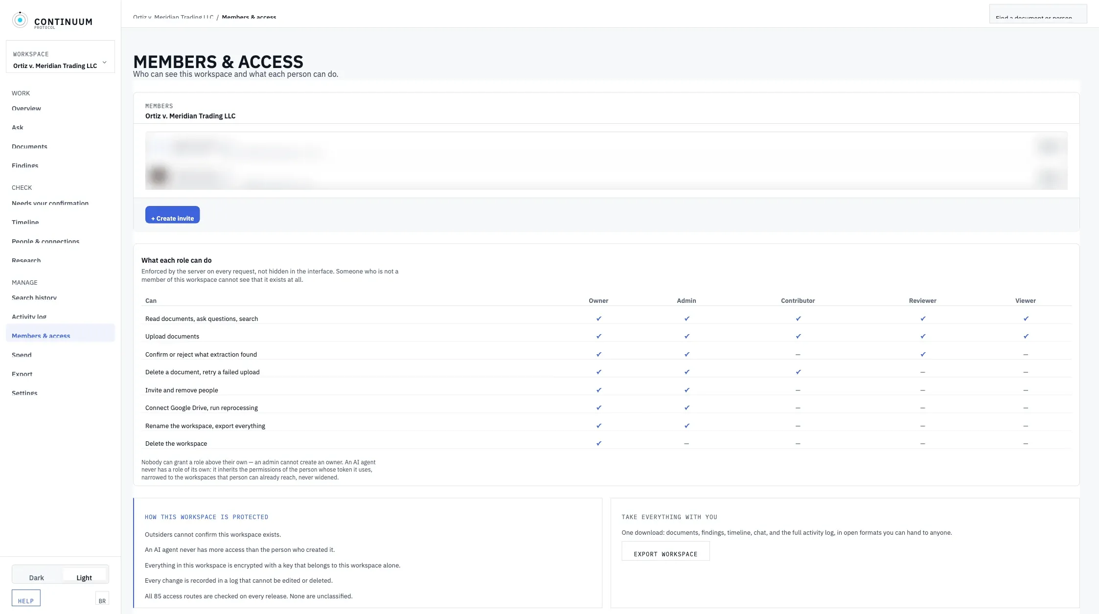 Continuum members and access with the role permissions matrix
